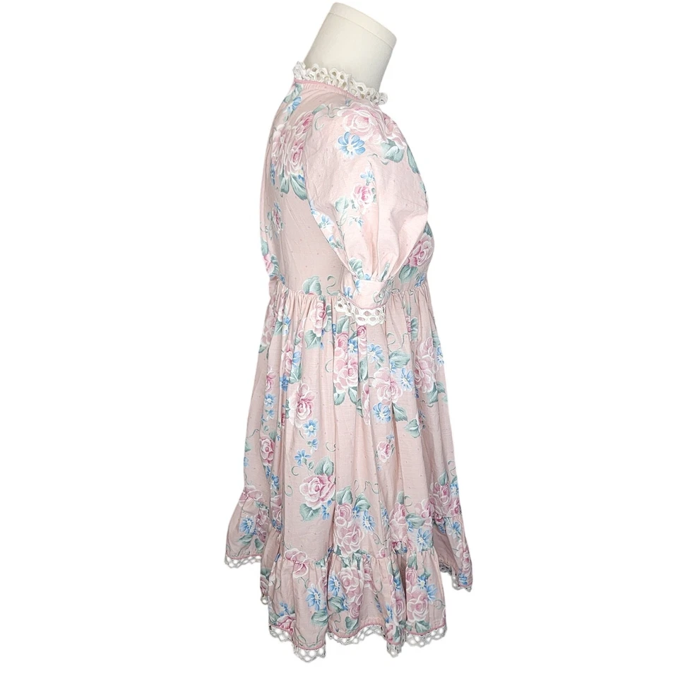 Vestido De Colección Daisy Kingdom Rosa Floral Ajuste y Acampanado Encaje Borde Manga Abullonada Niñas Talla 6 Foto 3 de 4