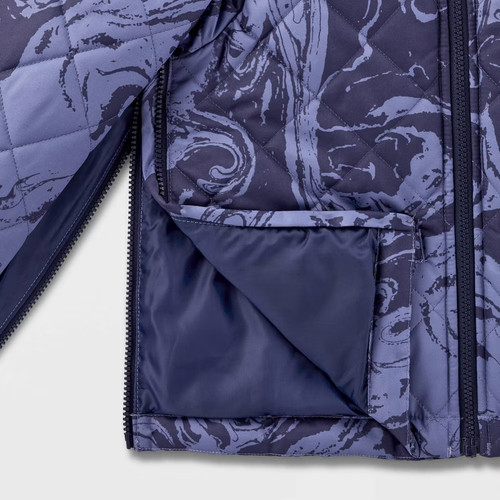 Kids' Adaptive Quilted Swirl Jacket - Cat & Jack Navy Blue XS - Picture 4 of 5