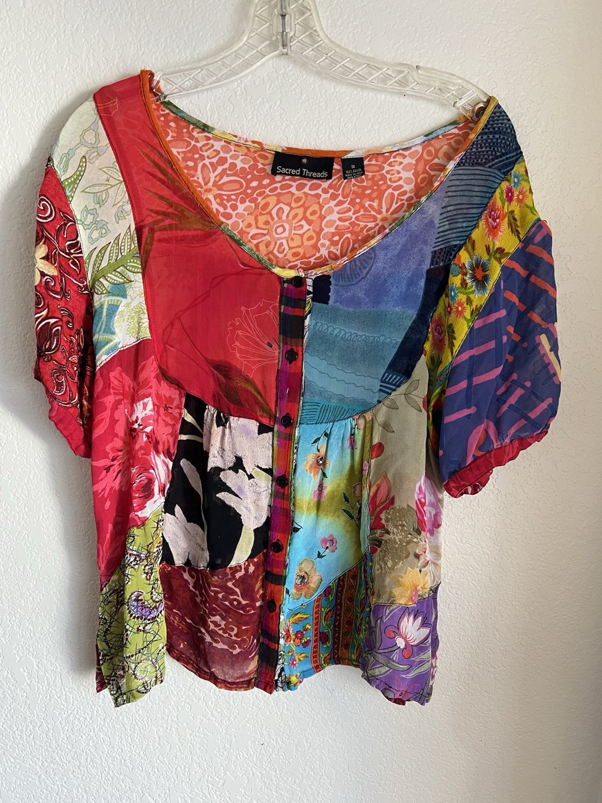 Sacred Thread WOMENS Top Patchwork Flowy Multicol… - image 3