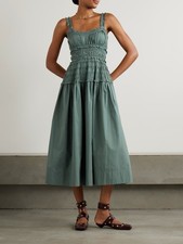 Doen Marianne shirred organic cotton-poplin midi dress