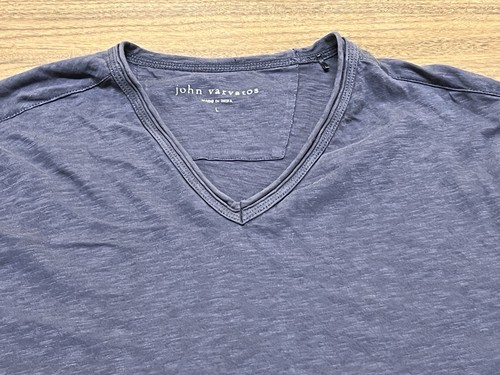John Varvatos MILES Men's Blue V-Neck Cotton T-Shirt - Large - Picture 2 of 3