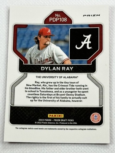 2022 Panini Prizm Draft Picks PDP108 Dylan Ray Red Prizm Alabama Crimson Tide - Picture 2 of 2