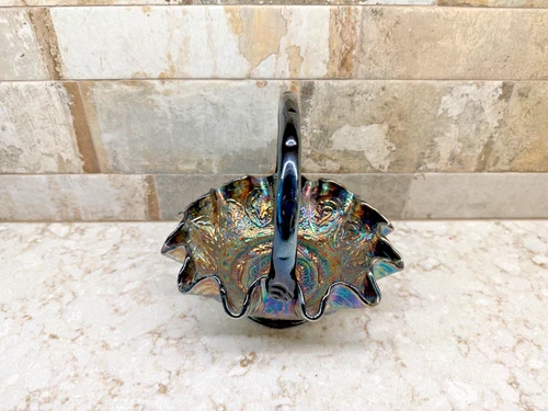 Fenton Purple Carnival Glass Persian Medallion Basket