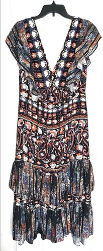 Abito midi Forever 21 strati con volant donna L floreale paisley scollo a V boho folk - Foto 1 di 11