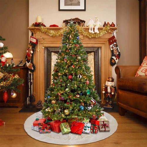 Falda de árbol de Navidad de felpa con ramita dorada estampada caliente - Imagen 4 de 7