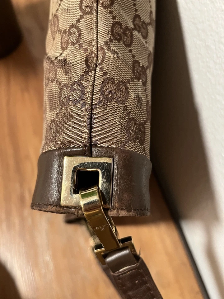 Auténtico Bolso de Hombro Gucci Jackie GG Lona Cuero Beige Marrón Oscuro Foto 4 de 4