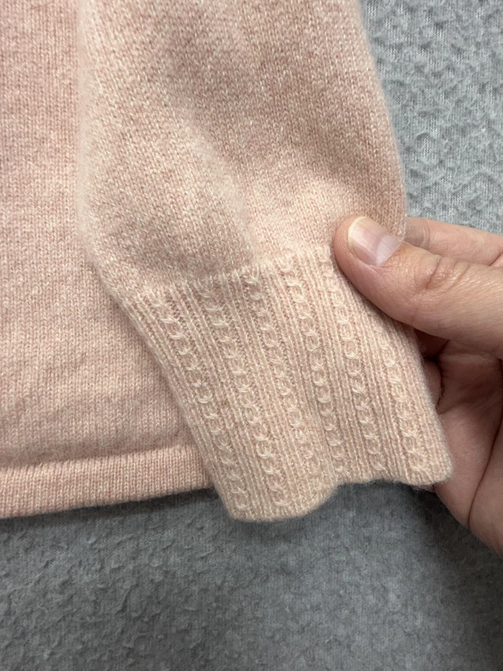 Suéter feminino Ann Taylor pequeno blush rosa gola alta 100% cashmere punhos com nervuras - Imagem 4 de 4