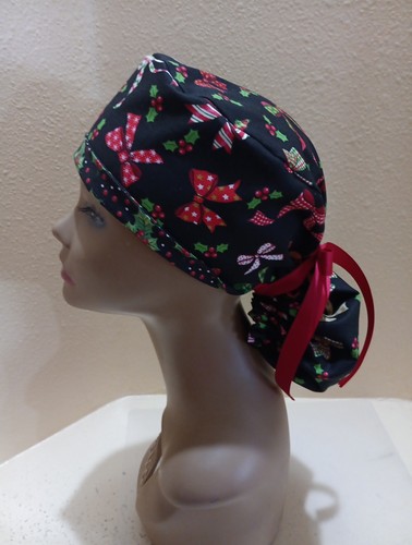 Weihnachten Schleifen Damen Pferdeschwanz OP Peeling Mütze/Mütze Handarbeit - Bild 2 von 9