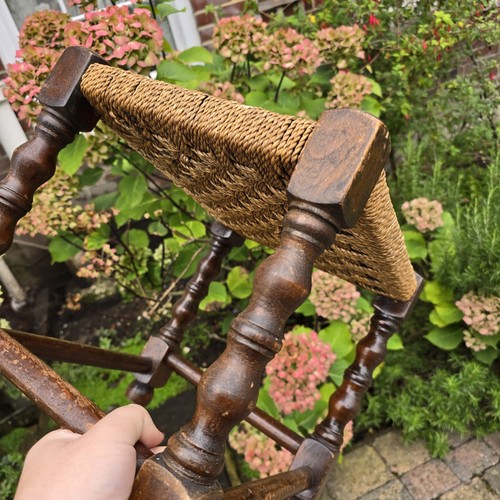 Antique Wooden Stool Woven Wood Cottage Furniture Brown String Natural - Picture 9 of 19
