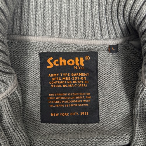 Schott NYC Military Knitted Zip Up Jumper Jacket Grey Cotton Bomber Large - Bild 6 von 9