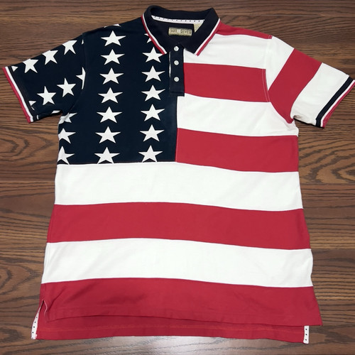 Vtg American Flag USA Short Sleeve Polo Men's M July 4th America Patriotic - Picture 1 of 8