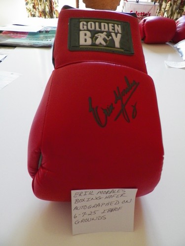 ERIK MORALES BOXING HOFer AUTHENTIC AUTOGRAPHED TITLE GOLDEN BOY GLOVE 6-7-25 - Picture 1 of 2