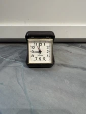 Westclox Travel Alarm Clock - Dark Brown Hard Case-Gold Wind Up VINTAGE Works!