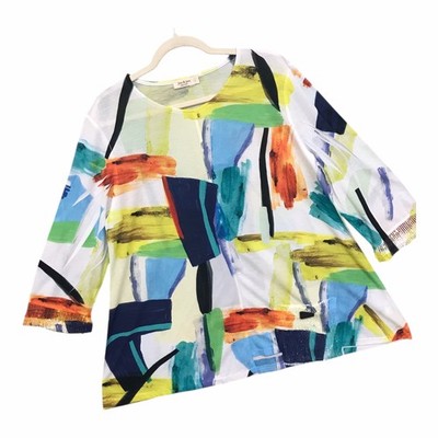 Jess & Jane Artsy Asymmetric Tunic Top Oversized Abstract Floral Women s Sz L