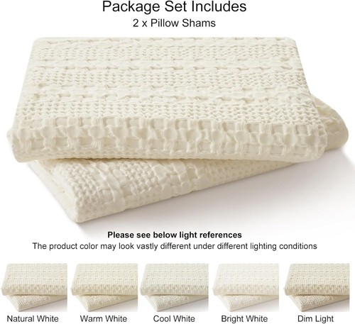 PHF 100% Cotton Waffle Pillow Shams King Size, 2 36" x 20" (Pack of 2), Ivory - Picture 5 of 6