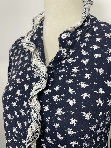 Sezane Chlo Shirt geblümt blau Spitze Knopfleiste französische Bluse Top Gr. 32 - Bild 5 von 8