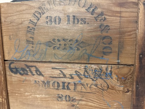 Antica cassa in legno Leidersdorf soldato ragazzo tabacco Milwaukee Wisconsin scatola di latta - Foto 20 di 24
