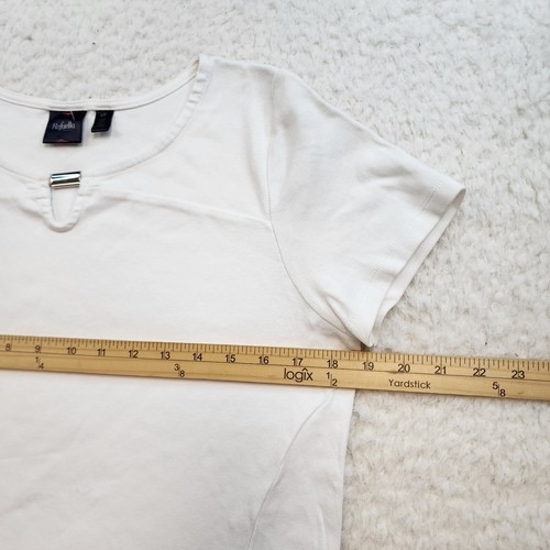 Rafaella Baby Tee T-shirt L White Metal Detail Vneck 100% Cotton Y2K 2000s 90s - Picture 3 of 7