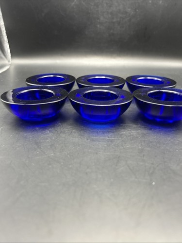 6 Cobalt Blue Glass Tealight Candle Holders 3”x1” BB29 - Picture 2 of 5