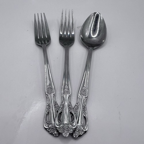 2 Gabeln & Löffel Excel Edelstahl Korea verziertes Design 7,5" - Bild 2 von 6
