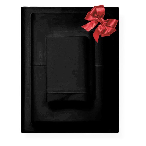 Lenzuola Letto 1000 Fili 100% Puro Cotone -3 Pezzi Set Lenzuola Matrimoniali Nero...