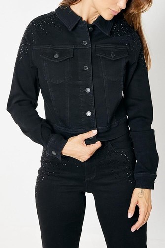 Judy Blue Black Denim Jacket with Rhinestone Embellishments - Picture 2 of 7