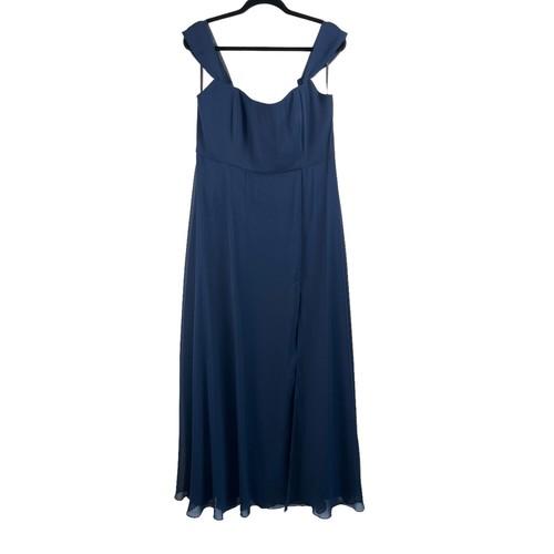 After Six Lux Chiffon Midnight Off-Shoulder Baskischer Ausschnitt Maxikleid 16 Neu mit Etikett - Bild 3 von 15