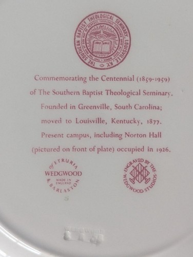 Vintage Wedgwood Teller Southern Baptist Theological Seminary Centennial - Bild 5 von 5