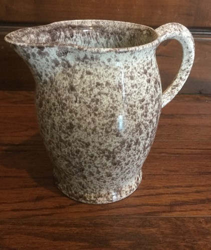 Vintage studio pottery pitcher spatterware-style glaze in brown and white tones - Picture 4 of 15