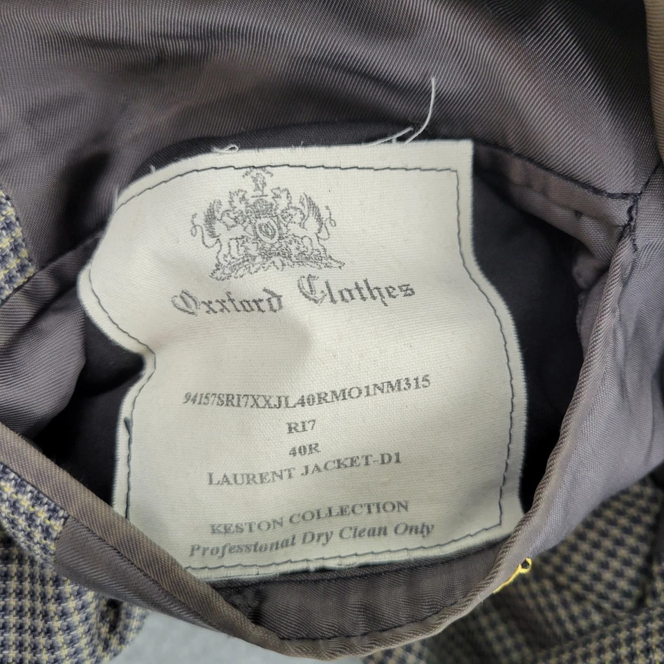 Blazer Oxxford Clothes para Hombres 40R Gris Pata de Gallo Bolsillos Traje Chaqueta Abrigo Deportivo Foto 4 de 4