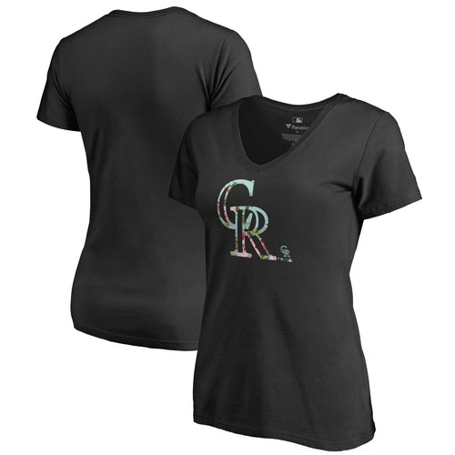 Schönes schwarzes Colorado Rockies Damen-T-Shirt mit V-Ausschnitt