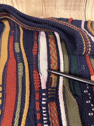 Vintage 90s Cotton Traders Sweater Multicolor Coogi Style 3D Textured Sz XL - Picture 10 of 14