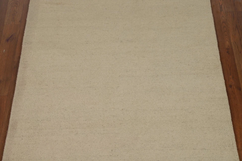 Solid Wool Oriental Runner Rug 3x7 Ivory Hand-knotted Contemporary Carpet - Image 4 of 4