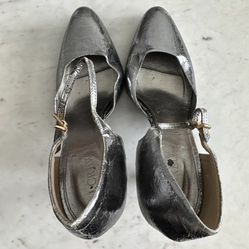 J. Crew Pointed Toe Pumps Metallic Pewter Silver Leather Stiletto Size 10 - Bild 5 von 7