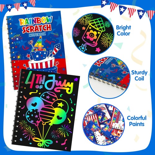 Party Favors for Kids: 24 Pack 4th of July Rainbow Scratch Art Notebook Class... - Picture 5 of 7