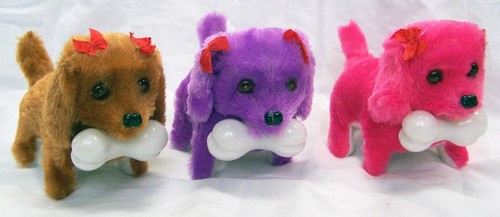 LIGHT UP BONE & EYES FUZZY WALKING BARKING TOY MOVING DOG battery operated #450