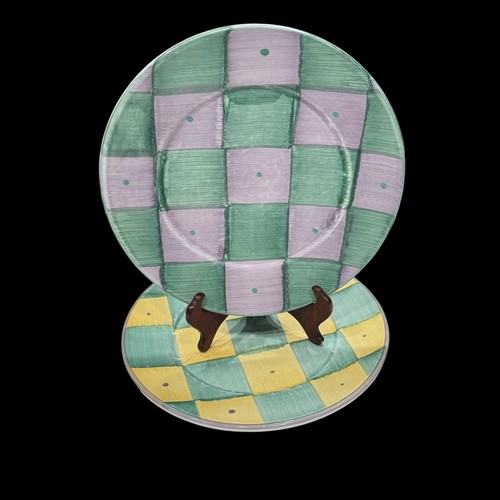 2 Pottery Barn "Sunnyside" Checkered Dinner Plates 11" Italy Cottagecore Ceramic - Picture 4 of 10