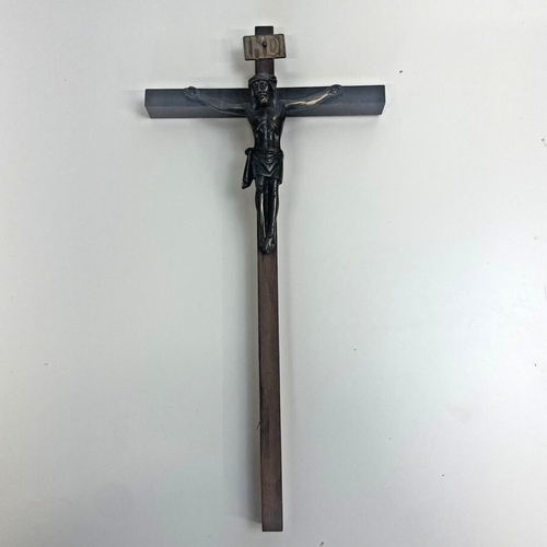 "Crucifijo de madera de Jesucristo de metal vintage INRI 10"" católico" - Imagen 2 de 18