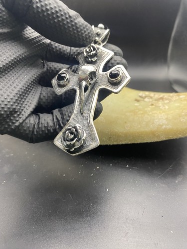 Giant Cross With Raven Skull Pendant Sterling Silver - Picture 5 of 7