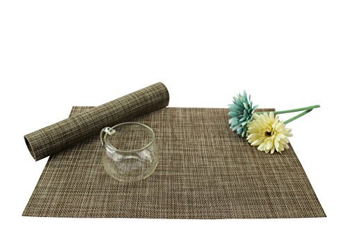 Brown Placemats Non-Slip Heat-resistant Kitchen Washable Placemats PVC Woven - Picture 3 of 5