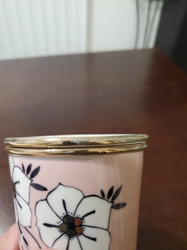 Anthropologie Ceramic Travel Tumbler Mug Lid Cat Pink Floral Rare Coffee Tea EUC - Picture 8 of 8