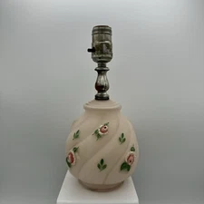 Boudoir Lamp Satin Floral Pink Roses Reverse Painted Embossed Vintage MCM (A)