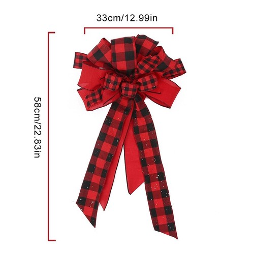 Bowknot Rustic Style Christmas Tree Topper Large Plaid Bow Wreath Ornament Xmas - Picture 5 of 14