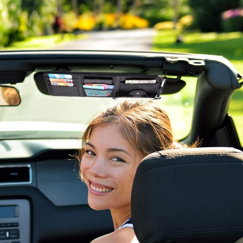 PU Leather Car Sun Visor bag Organizer Auto Interior Pocket Sunglass Card Storag - Bild 5 von 9