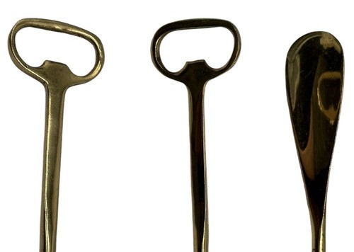 3 Vintage Solid Brass Shoe Horn/Bottle Openers Golf Ball/Driver End Heavy 7.5-9” - Picture 4 of 11