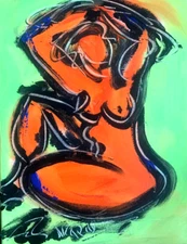 M.Kazav ORANGE NUDE   MODERN PAINTING   CANVAS ORIGINAL OIL NO RESERVE