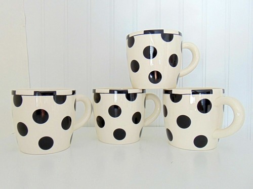 4 Black White Polka Dots Mugs Great Size Designs Made in England