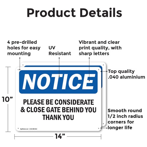 (2 Pack) Please Be Considerate & Close Gate Behind OSHA Notice Sign Decal Metal - Bild 2 von 22