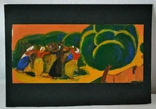 HAND PAINTED ACRYLIC PAINTING "WOMEN DANSING IN THE VILLAGE"  SIGNED 