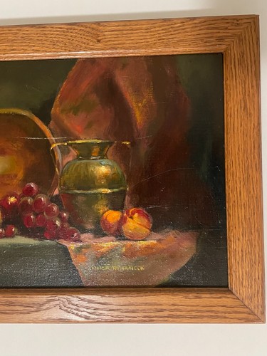 Oil on Canvas Still Life Flower and Green Pot Framed Painting Size 14" X 12" - Picture 2 of 2